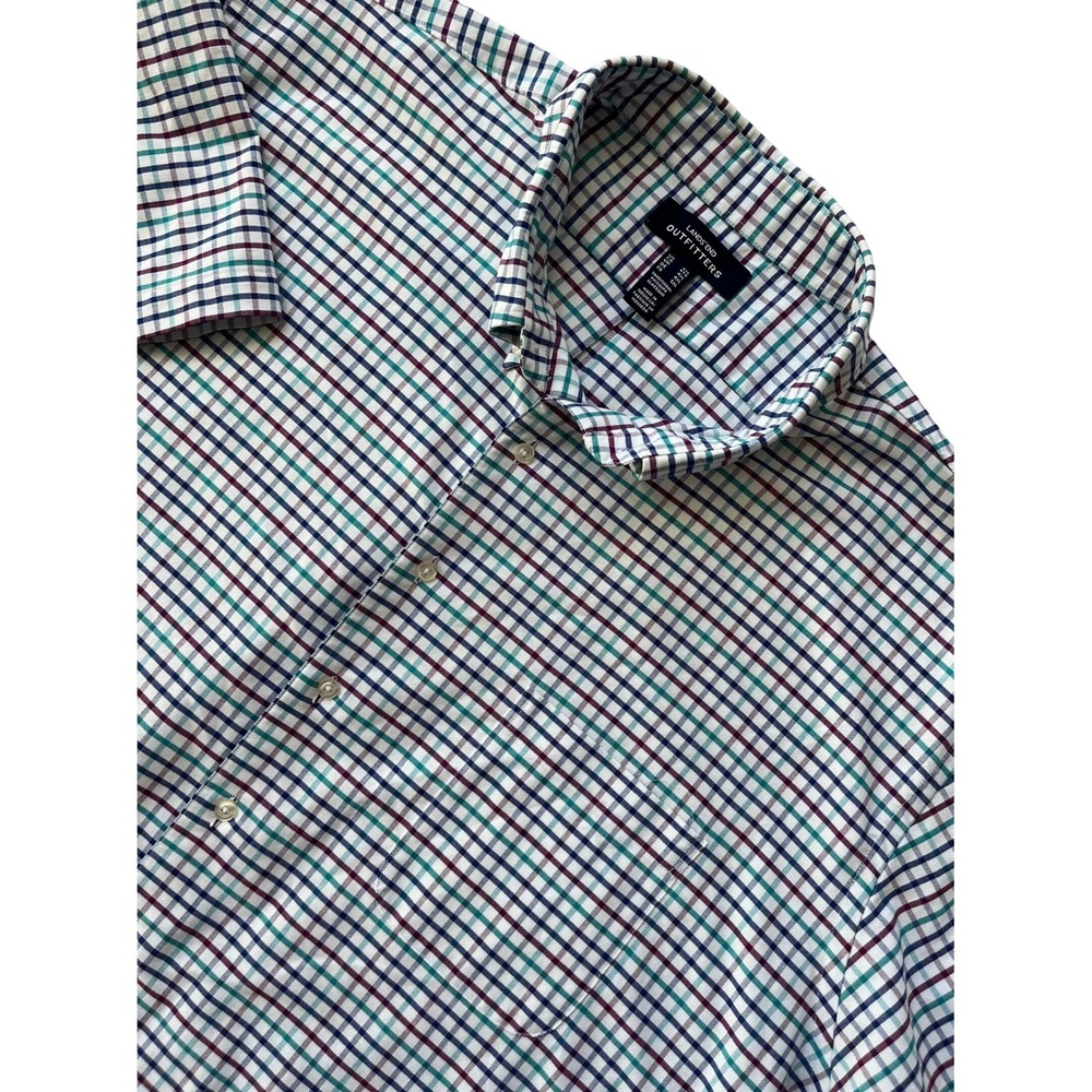 Mens Lands End Outfitters 4XL Button Down Short Sleeve Plaid Shirt Traditional